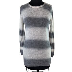 Pure DKNY Alpaca Wool Blend Gray Striped Loose Knit Lightweight Sweater S Small